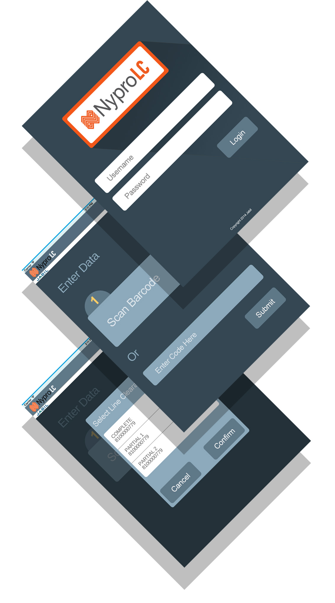 Nypro Line Clearance application screen images